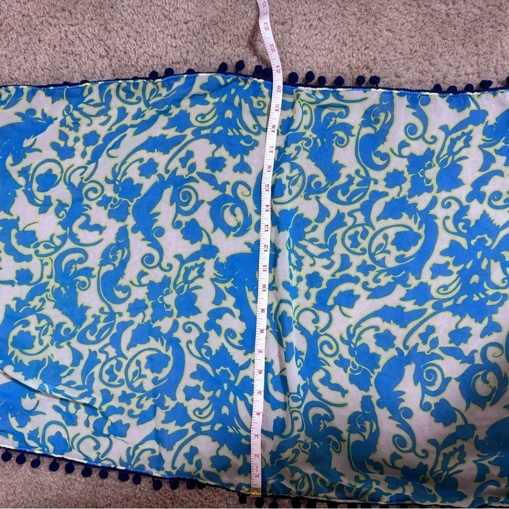 Charming Charlie Soft Floral Print Scarf with Pom Poms Borders